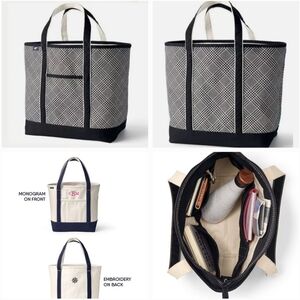 New! Lands End Extra Large Print 5 Pocket Zip Top Long Handle Canvas Tote Bag